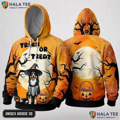 Border Collie Trick Or Treat 3D Hoodie Cool Spooky Halloween Apparel