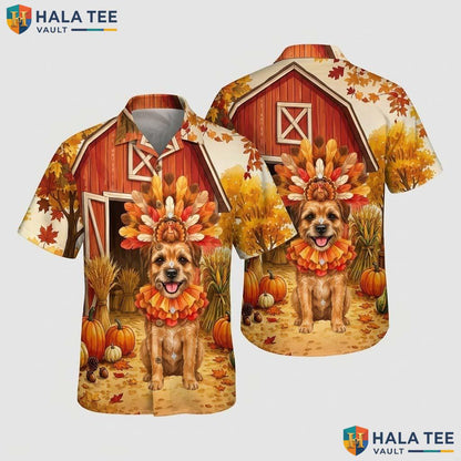 Border Terrier Thanksgiving Hawaiian Shirt Turkey Costume Fall Scene
