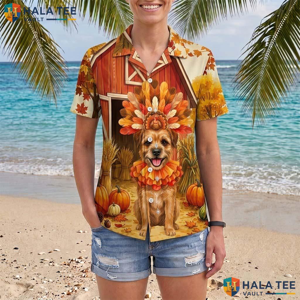 Border Terrier Thanksgiving Tropical Shirt Turkey Costume Fall Scene