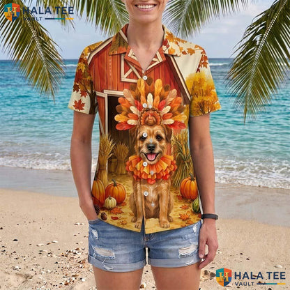 Border Terrier Thanksgiving Tropical Shirt Turkey Costume Fall Scene