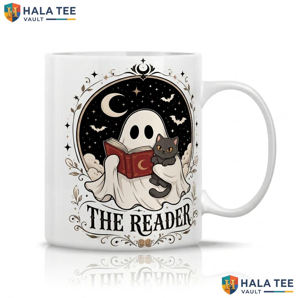 Botanical Ghost Reading Halloween Mug Cute Gardening Ceramic Coffee Cup