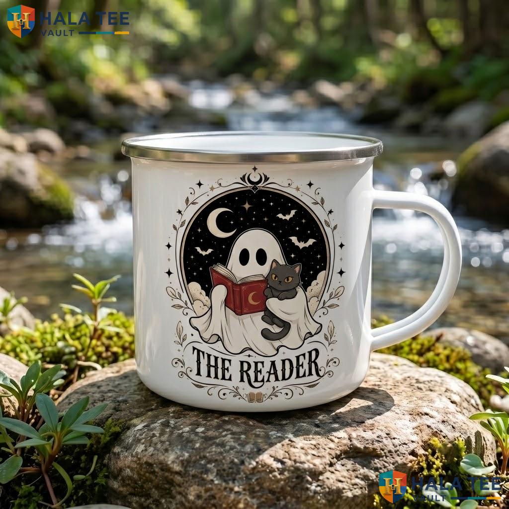 Botanical Ghost Reading Halloween Mug Cute Gardening Ceramic Coffee Accent Mug