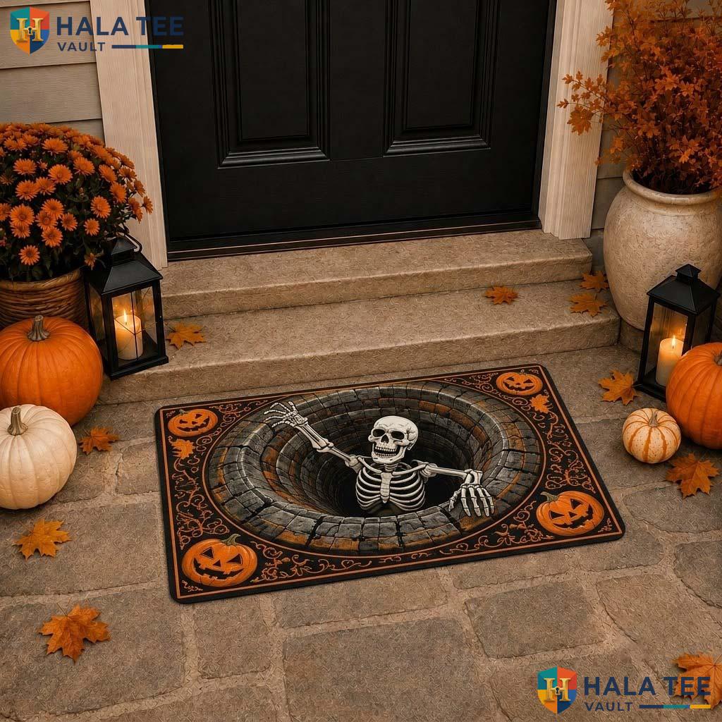 Bottomless Hole Skeleton Halloween Doormat 3D Pumpkin Optical Illusion