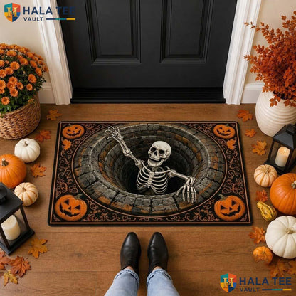 Bottomless Hole Skeleton Halloween Front door mat 3D Pumpkin Optical Illusion