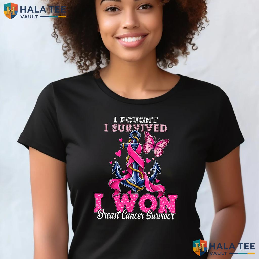 Breast Cancer Survivor Anchor Tee Pink Butterfly Graphic Apparel Top