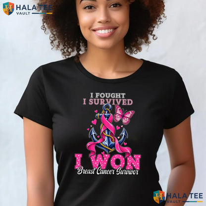 Breast Cancer Survivor Anchor Tee Pink Butterfly Graphic Apparel Top