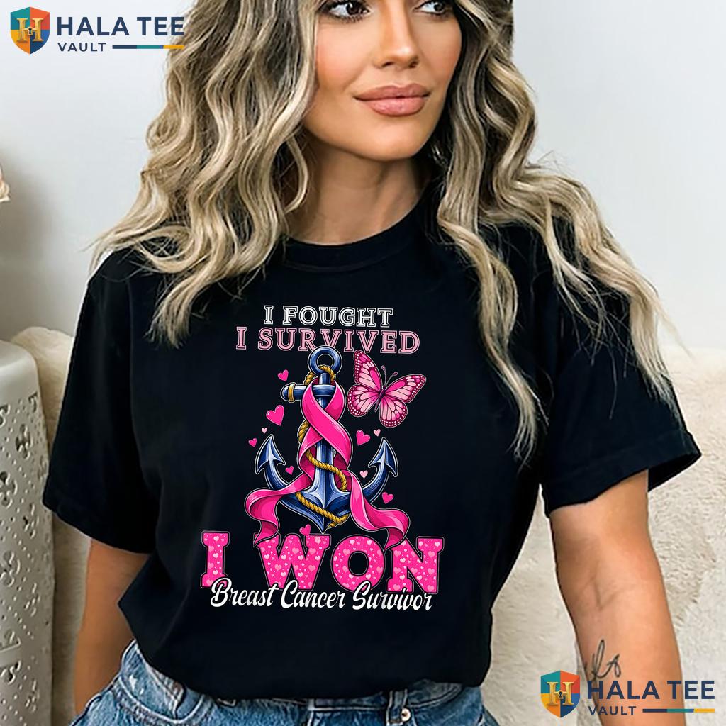 Breast Cancer Survivor Anchor Tee Pink Butterfly Graphic Apparel Top Adult