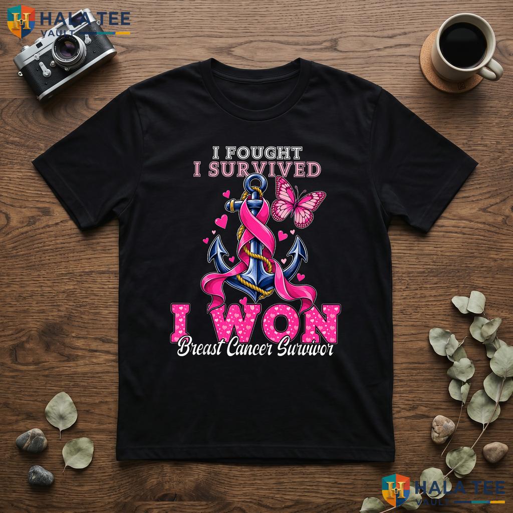 Breast Cancer Survivor Anchor Tee Pink Butterfly Graphic Apparel Top Adult