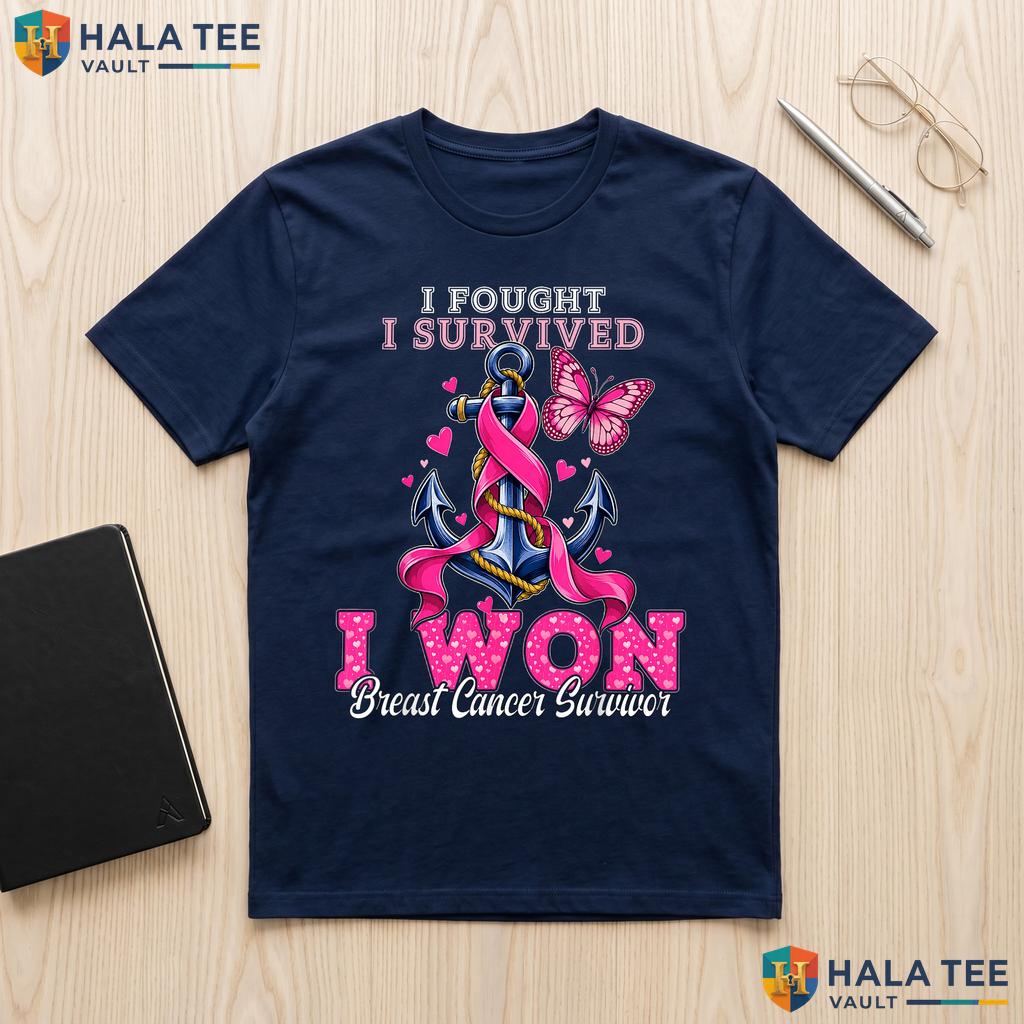 Breast Cancer Survivor Anchor Tee Pink Butterfly Graphic Apparel Top Adult