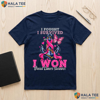 Breast Cancer Survivor Anchor Tee Pink Butterfly Graphic Apparel Top Adult
