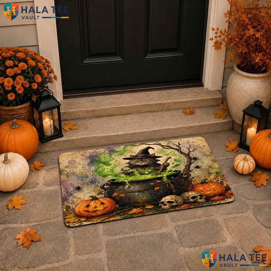 British Shorthair Halloween Doormat Holiday Witchy Spooky Welcome Floor Rug