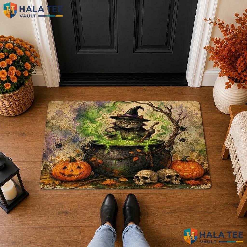 British Shorthair Halloween Front door mat Holiday Witchy Spooky Welcome Floor Rug