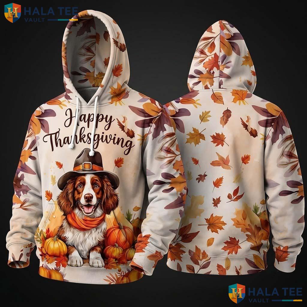 Brittany Spaniel Pumpkin Thanksgiving 3D Hoodie Happy Fall Dog Lovers