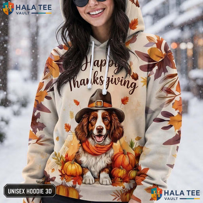 Brittany Spaniel Pumpkin Thanksgiving 3D Printed Hoodie Happy Fall Dog Lovers