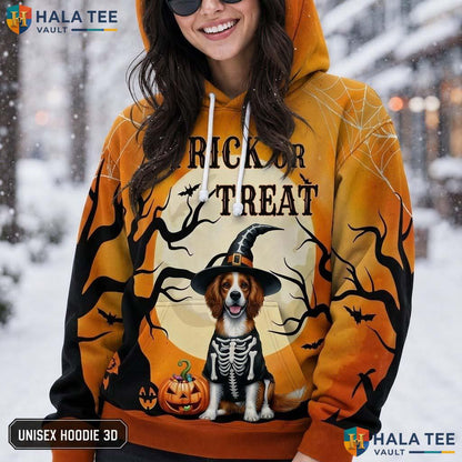 Brittany Spaniel Trick Or Treat 3D Printed Hoodie Funny Pumpkin Halloween Top