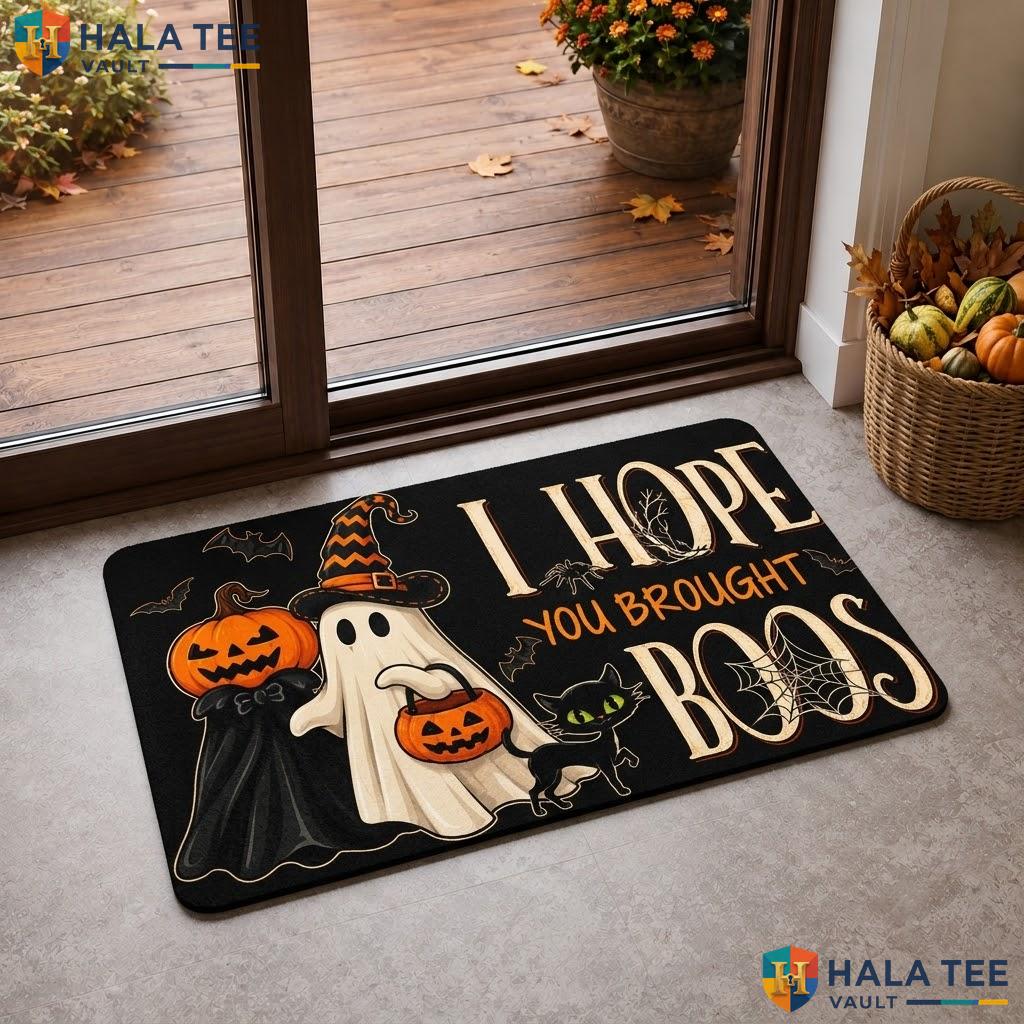 Brought Boos Halloween Doormat Black Ghost Pumpkin Cat Spider Web Floor Rug