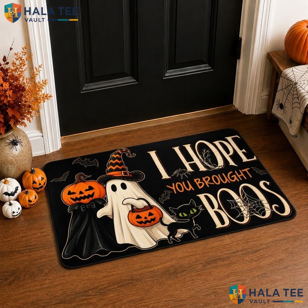 Brought Boos Halloween Front door mat Black Ghost Pumpkin Cat Spider Web Floor Rug