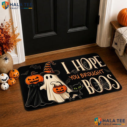 Brought Boos Halloween Front door mat Black Ghost Pumpkin Cat Spider Web Floor Rug