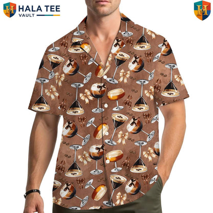Brown Cocktail Hawaiian Shirt Mens Short Sleeve Button Down Summer Beach Top