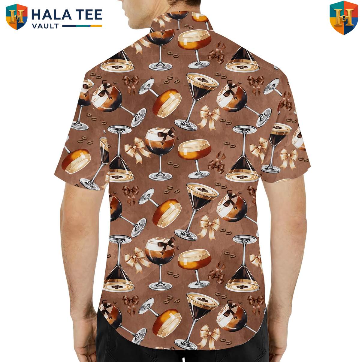 Brown Cocktail Short-sleeve button-up shirt Mens Short Sleeve Button Down Summer Beach Top
