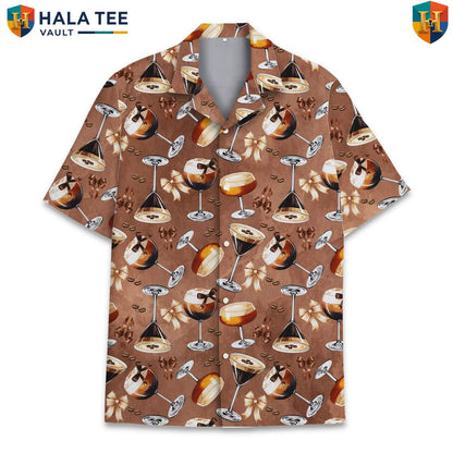 Brown Cocktail Tropical Shirt Mens Short Sleeve Button Down Summer Beach Top