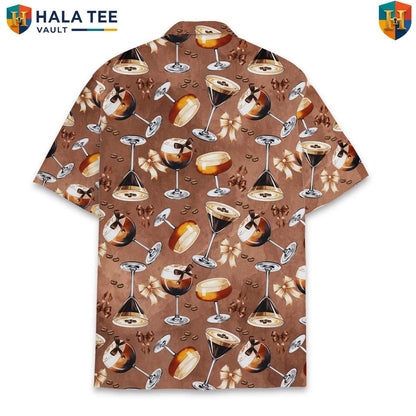 Brown Cocktail Aloha Shirt Mens Short Sleeve Button Down Summer Beach Top