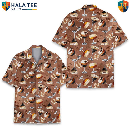 Brown Cocktail Short-sleeve button-up shirt Mens Short Sleeve Button Down Summer Beach Top