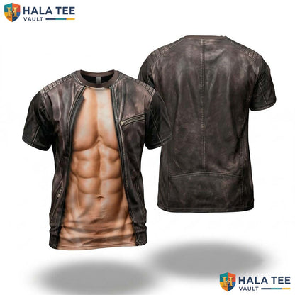 Brown Fake Muscle 3D T-Shirt Mens Funny Holiday Halloween Cosplay Costume