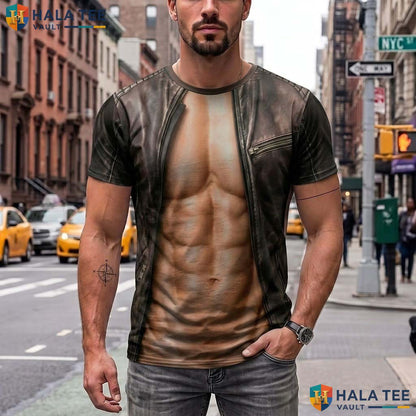 Brown Fake Muscle 3D Printed T-Shirt Mens Funny Holiday Halloween Cosplay Costume