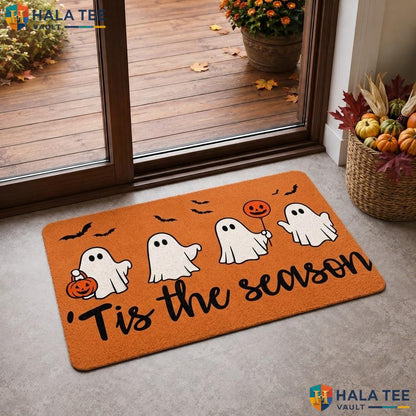 Brown Ghost Halloween Layered Doormat Set Black White Striped Fall Porch Rug