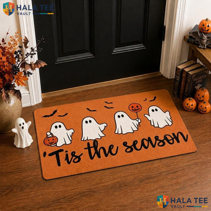 Brown Ghost Halloween Layered Front door mat Set Black White Striped Fall Porch Rug