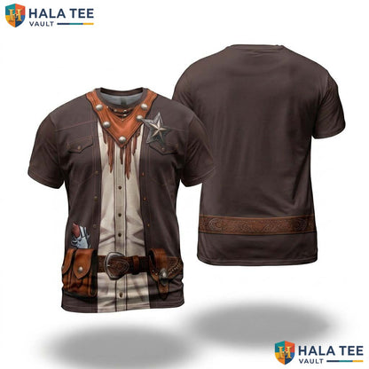Brown Muscle Pirate AOP T-Shirt Mens Fake Chest Halloween Cosplay Apparel