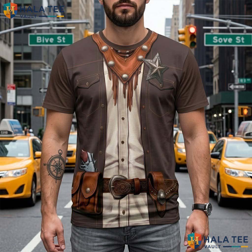 Brown Muscle Pirate 3D Printed T-Shirt Mens Fake Chest Halloween Cosplay Apparel