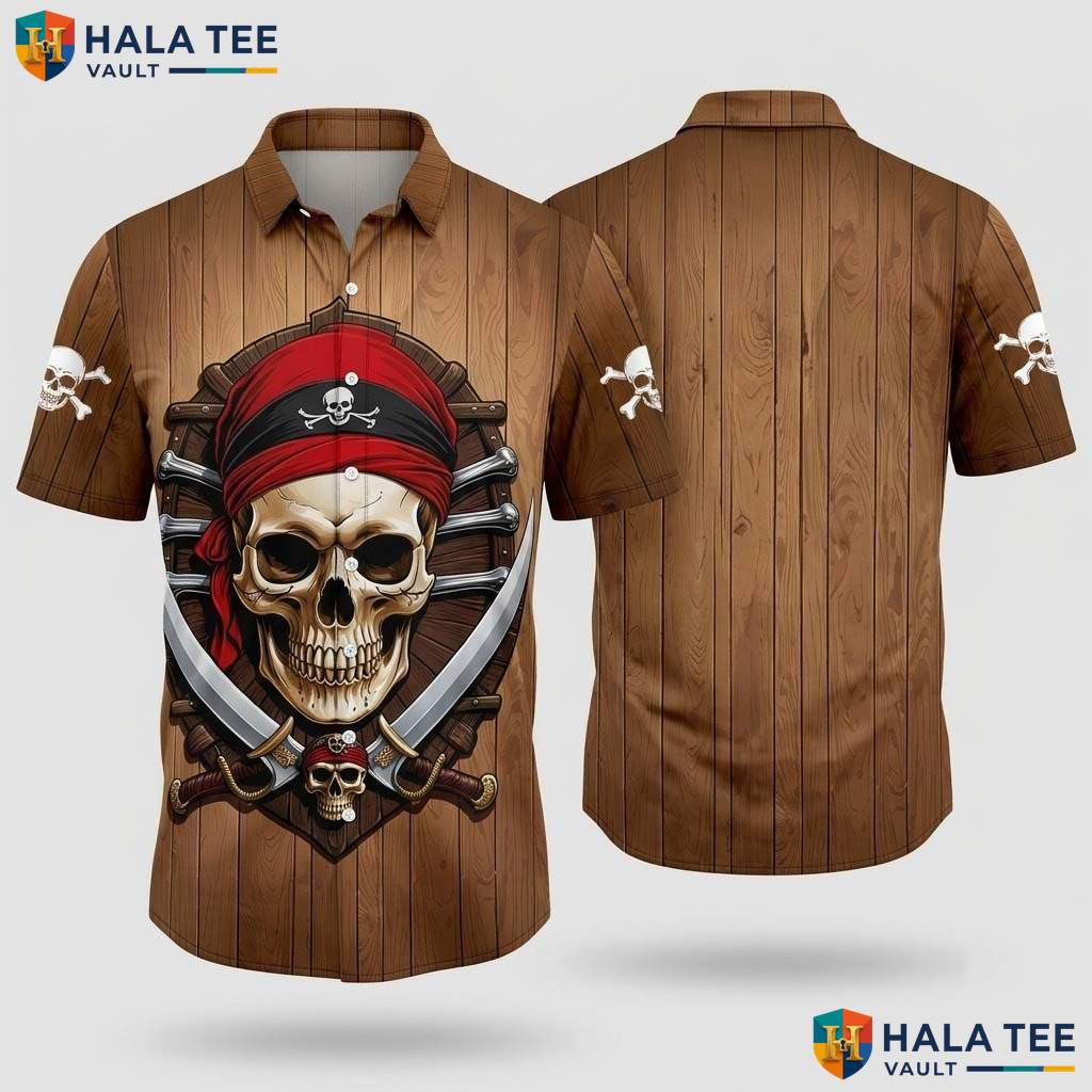 Brown Pirate King Aloha Shirt Mens Funny Summer Beach Vacation Outfit