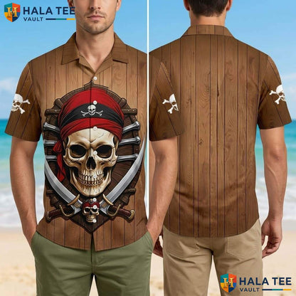 Brown Pirate King Aloha T-Shirt Mens Funny Summer Beach Vacation Outfit