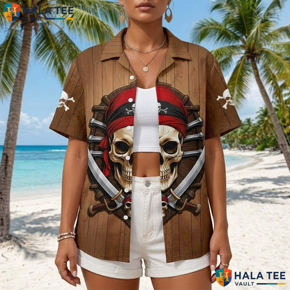 Brown Pirate King Aloha Tee Mens Funny Summer Beach Vacation Outfit