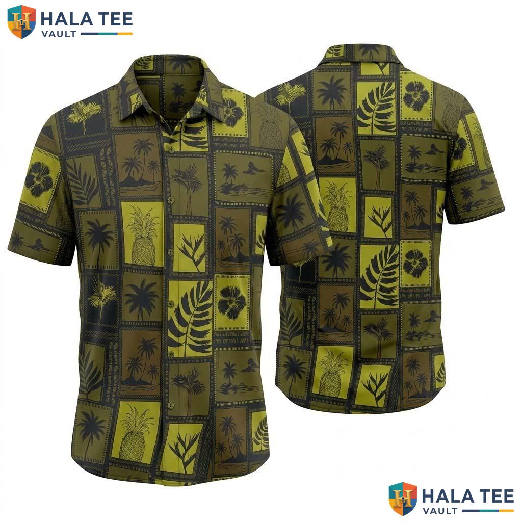 Brown Tropical Mens Hawaiian Shirt Short Sleeve Aloha Beach Button Down