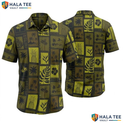 Brown Tropical Mens Hawaiian Shirt Short Sleeve Aloha Beach Button Down