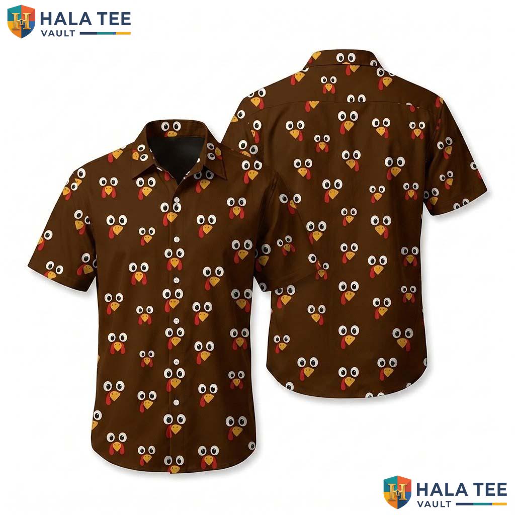 Brown Turkey Face Thanksgiving Hawaiian Shirt Fall Funny Costume Top