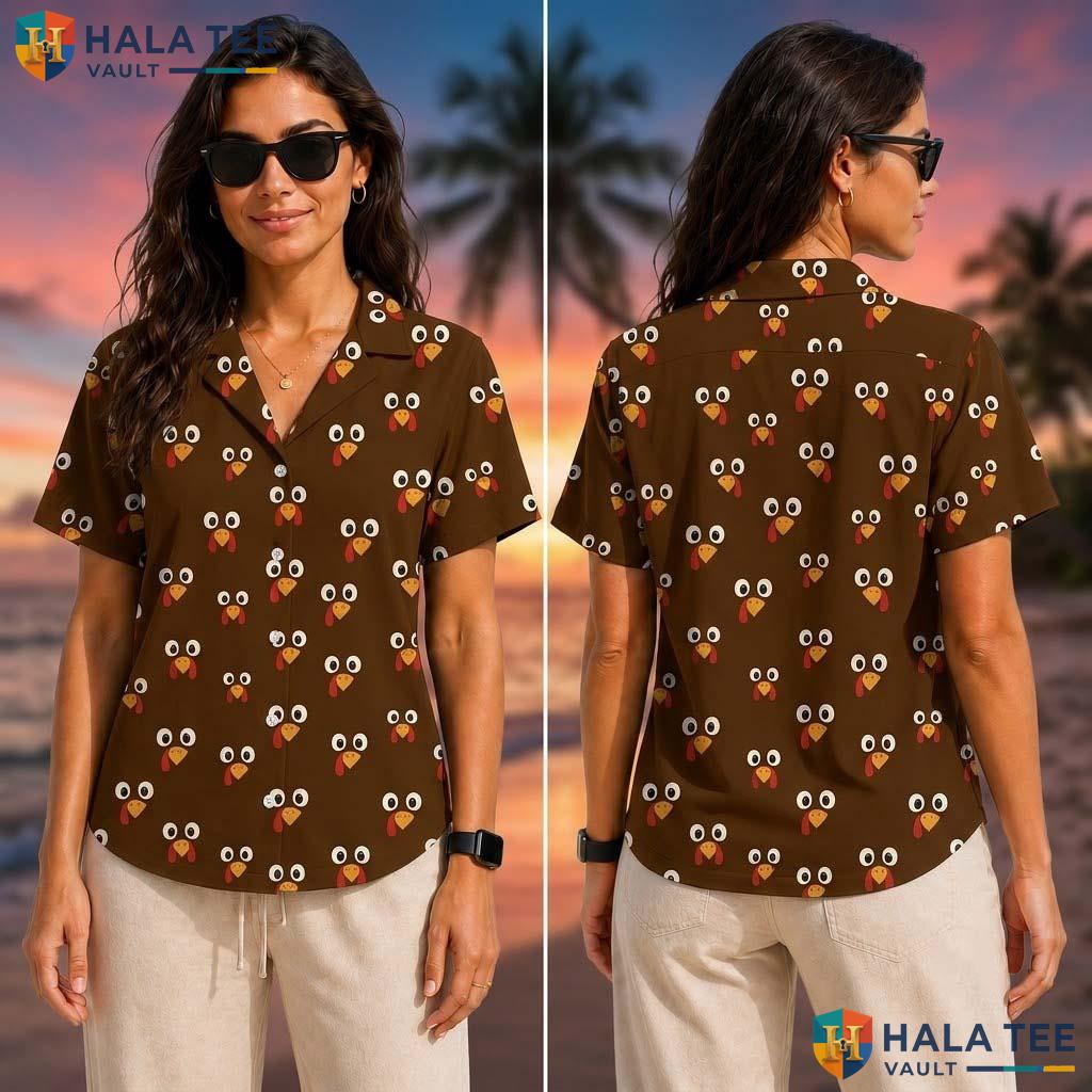 Brown Turkey Face Thanksgiving Tropical Shirt Fall Funny Costume Top