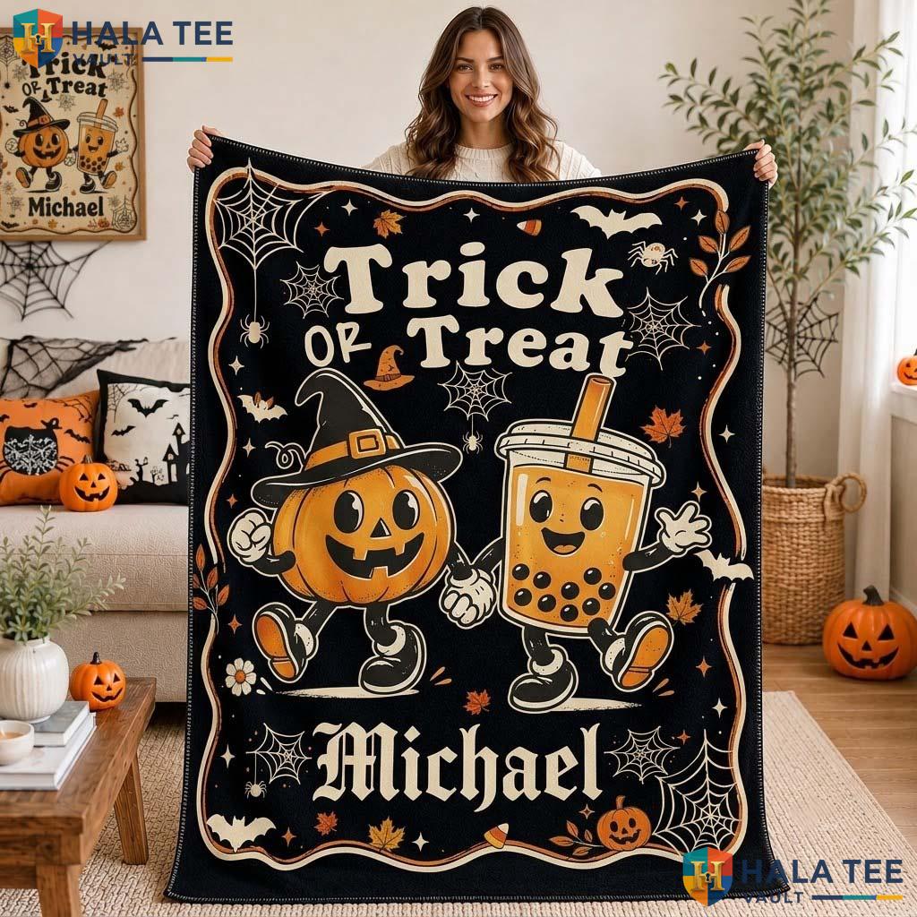 Bubble Tea Halloween Blanket Personalized Pumpkin Book Lover Throw