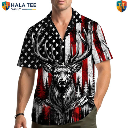 Buck Deer Hunting Aloha Shirt Mens Camo Outdoorsman Wilderness Camp Apparel