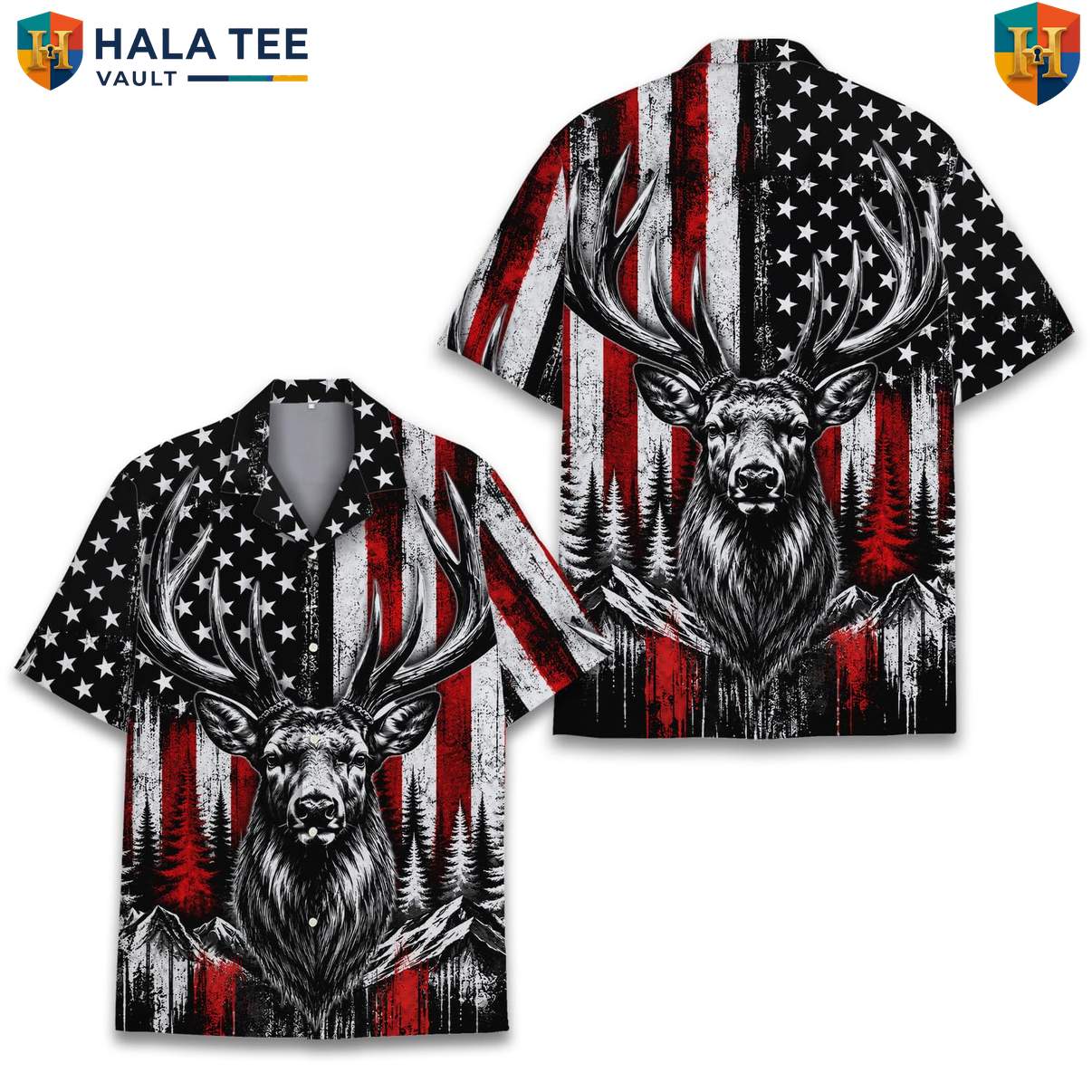 Buck Deer Hunting Aloha Tee Shirt Mens Camo Outdoorsman Wilderness Camp Apparel