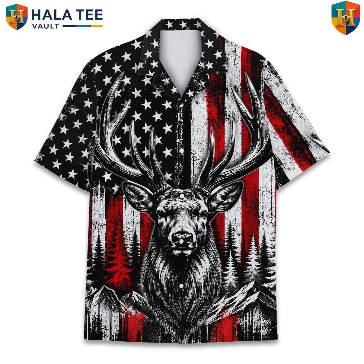 Buck Deer Hunting Aloha T-Shirt Mens Camo Outdoorsman Wilderness Camp Apparel