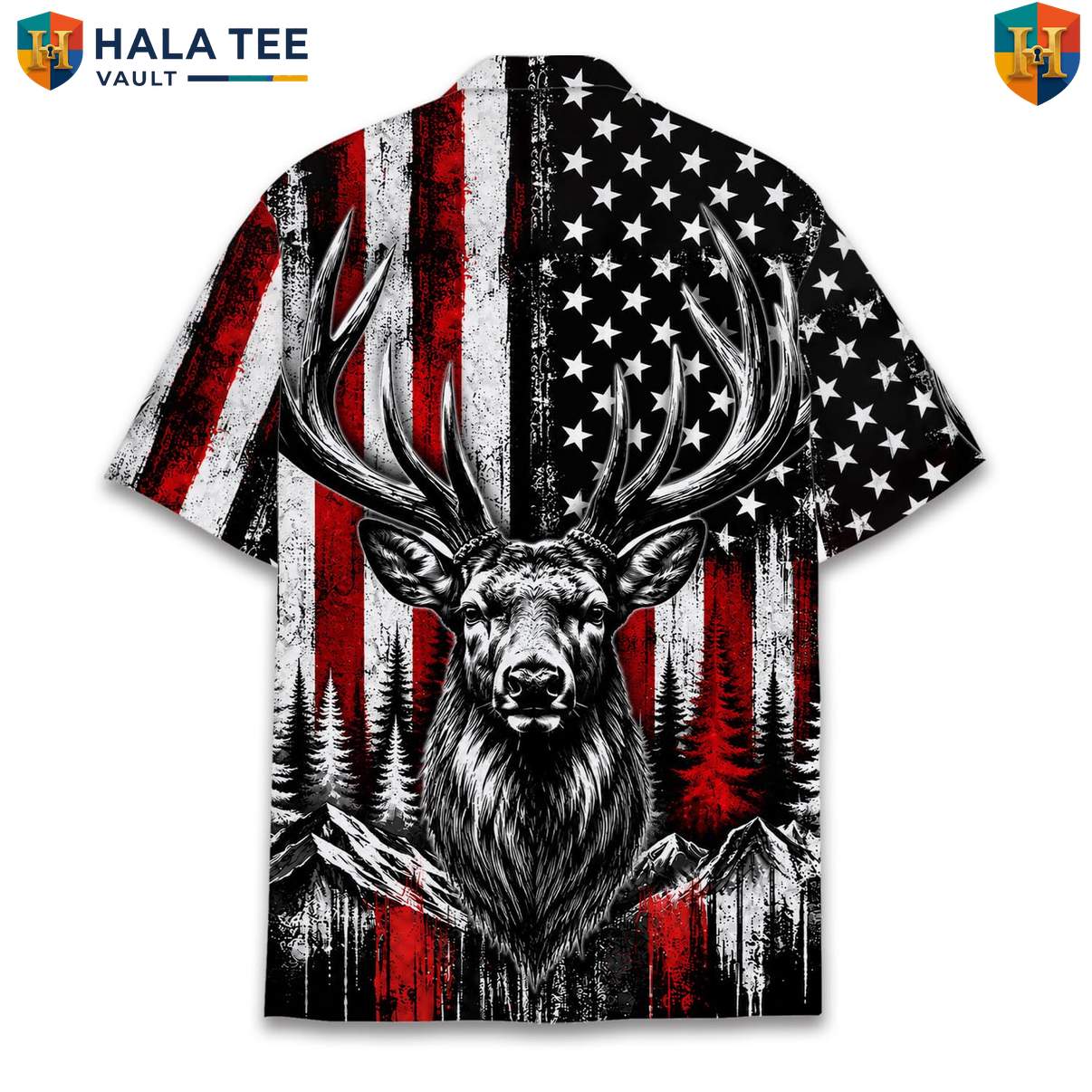 Buck Deer Hunting Aloha TShirt Mens Camo Outdoorsman Wilderness Camp Apparel