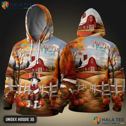 Bull Terrier Blessed Thanksgiving 3D Hoodie Grateful Thankful Fall