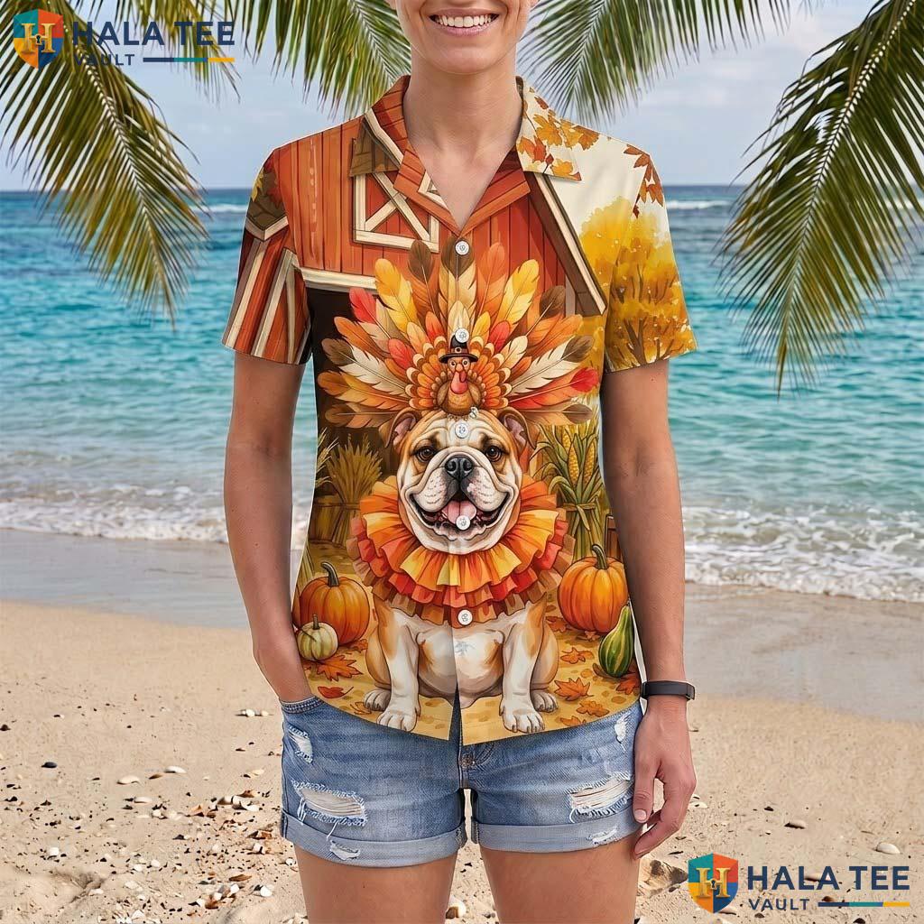 Bulldog Costume Thanksgiving Tropical Shirt Dog In Turkey Fall Mens