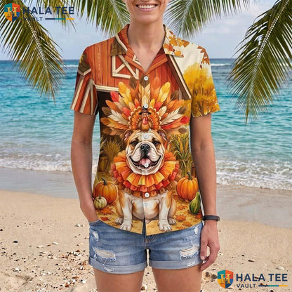 Bulldog Costume Thanksgiving Tropical Shirt Dog In Turkey Fall Mens