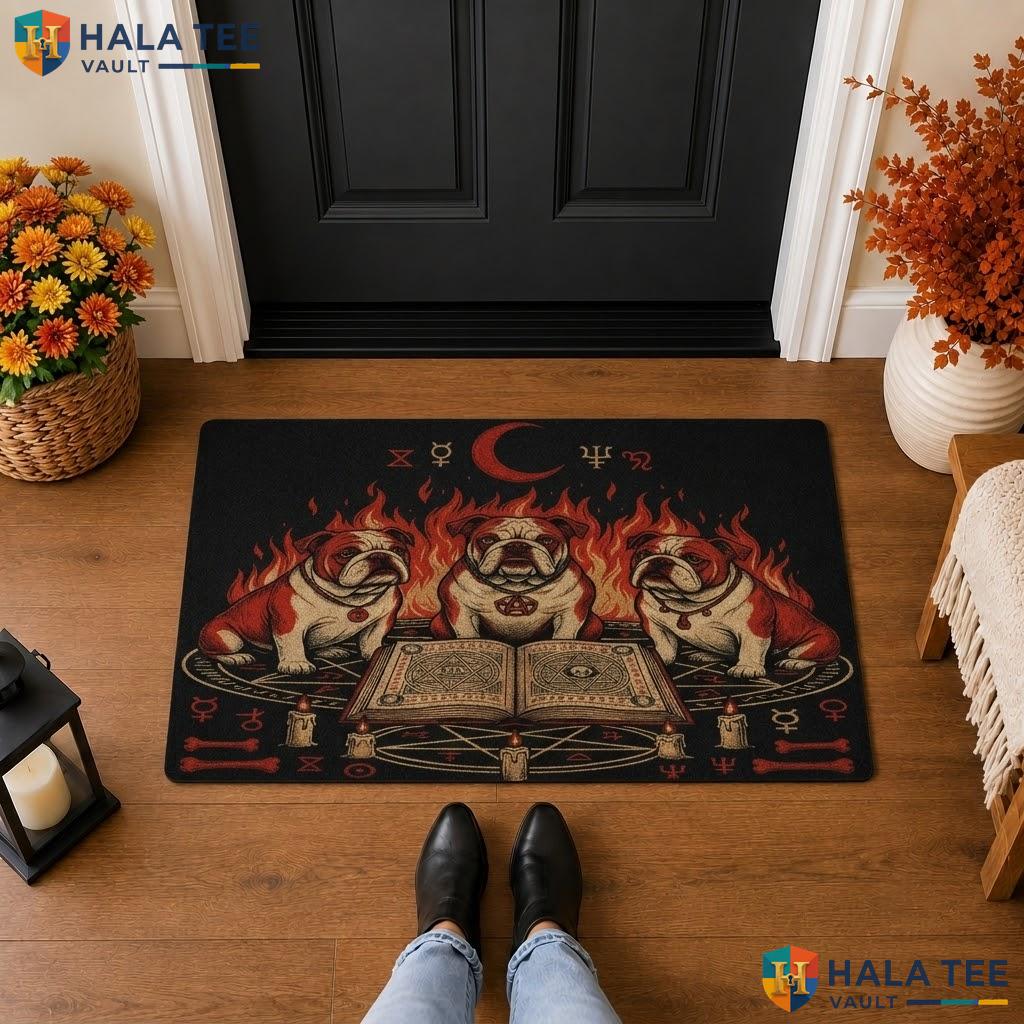 Bulldog Dog Halloween Doormat Holiday Witchy Spooky Welcome Floor Rug
