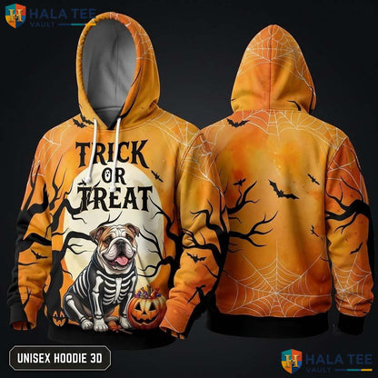 Bulldog Trick Or Treat 3D Hoodie Cute Spooky Element Halloween Graphic